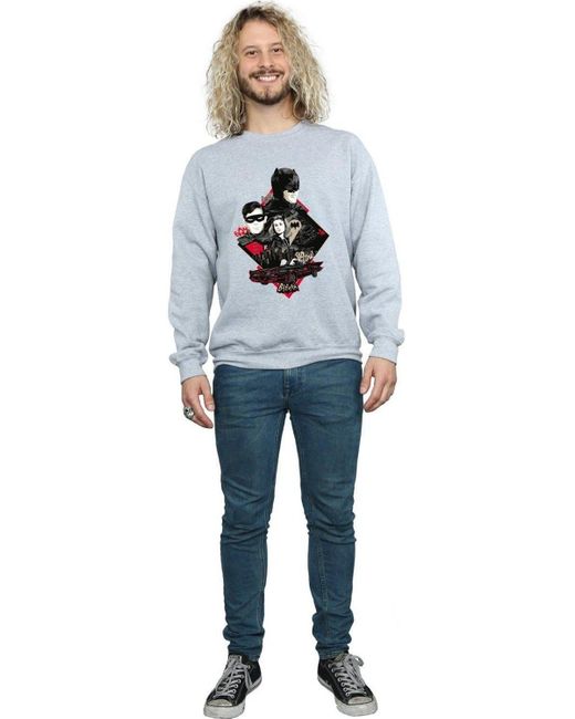 BoohooMAN Gray Dc Comics Batman Tv Series Character Skyline Sweatshirt for men