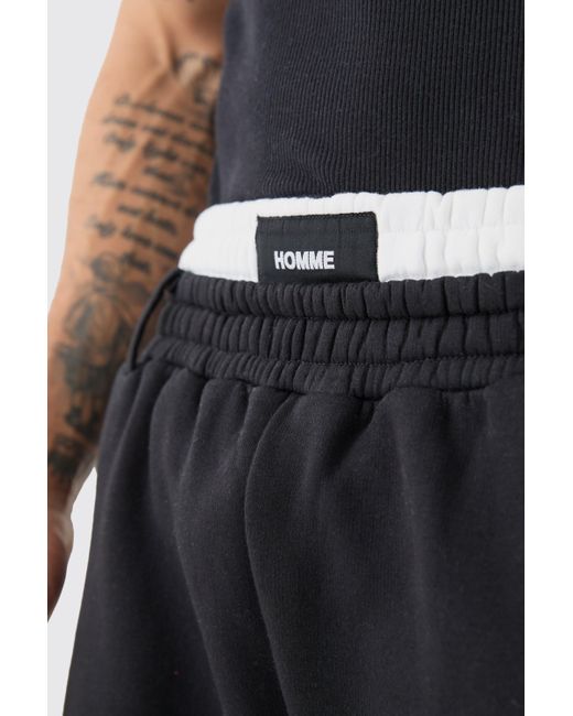 BoohooMAN Black Relaxed Double Waistband Short for men