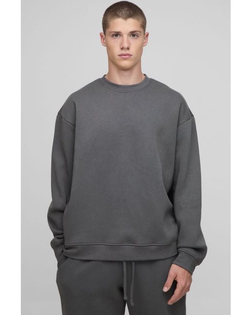 BoohooMAN Gray Basic Oversized Crew Neck Sweatshirt for men