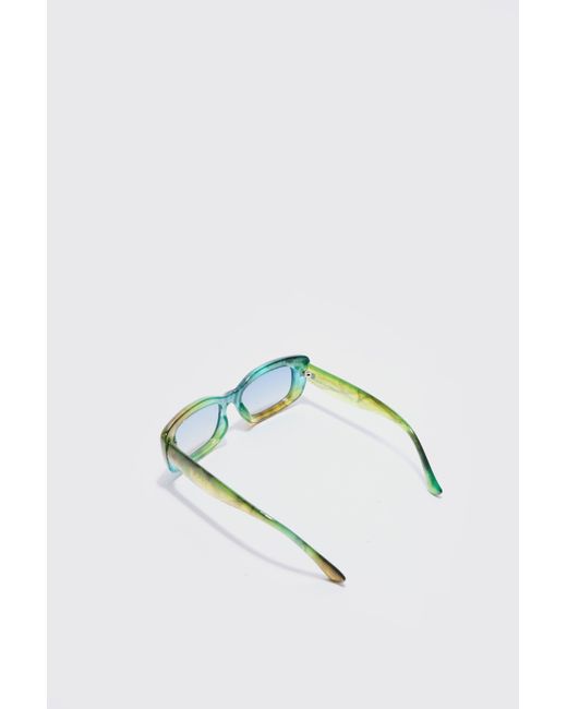 BoohooMAN Rectangle Plastic Sunglasses In Green in Blue für Herren