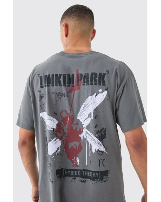 BoohooMAN Gray Oversized Linkin Park Wash License T-shirt for men
