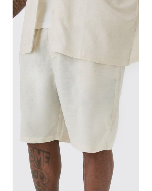 BoohooMAN Plus Elasticated Waist Linen Comfort Shorts In Natural for men