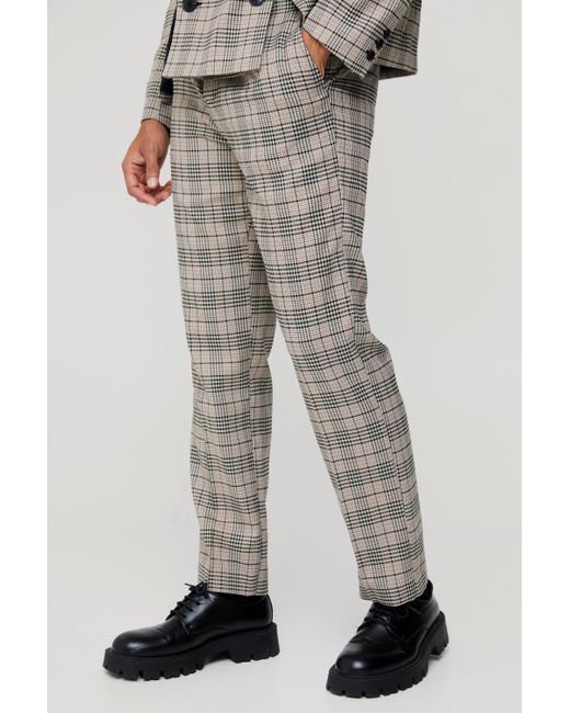 BoohooMAN Gray Check Straight Fit Suit Trousers for men