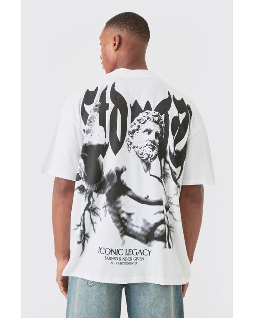 BoohooMAN White Oversized Extended Neck Large Scale Statue T-shirt for men