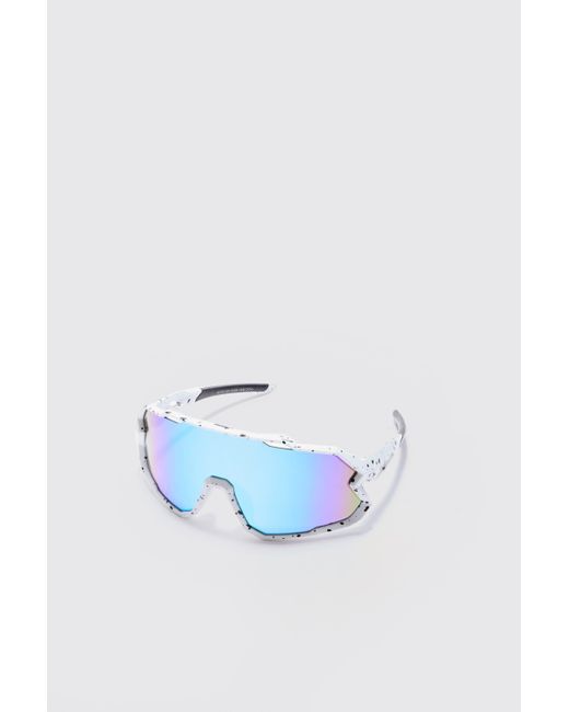 BoohooMAN Mirror Lens Visor Sunglasses In White in Blue für Herren