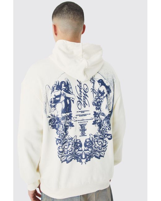 Boohoo Blue Oversized Floral Graphic Hoodie