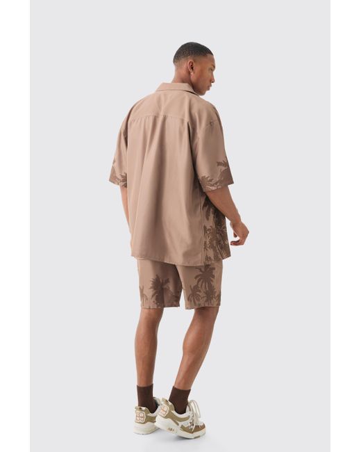 Boohoo Natural Soft Twill Palm Hem Oversized Boxy Shirt & Short