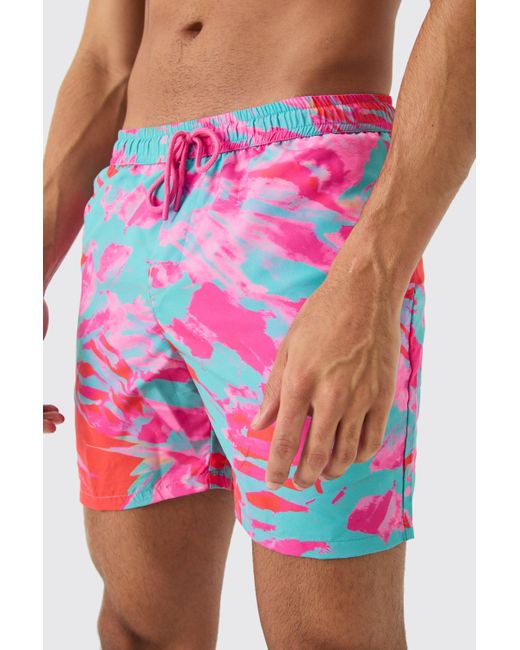 BoohooMAN Red Mid Length Abstract Swim Short for men