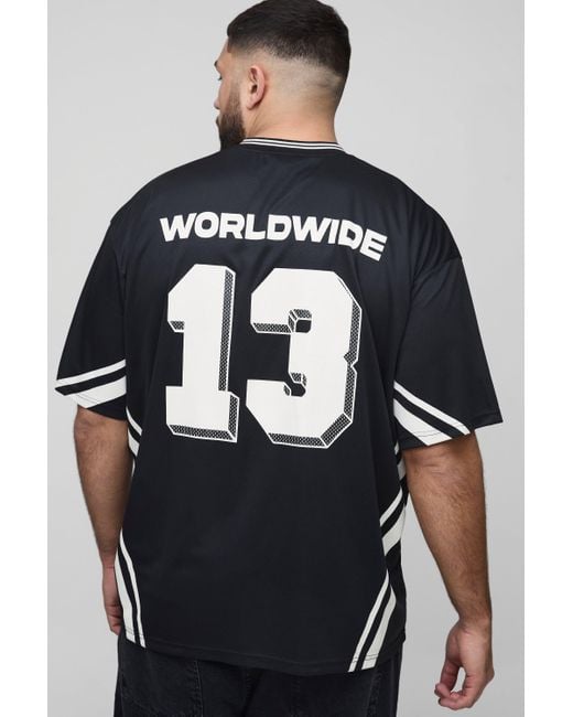 BoohooMAN Black Plus Official Oversized Mesh Football T-Shirt for men