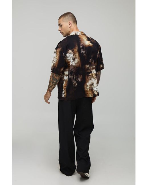 BoohooMAN Black Distorted Print Short Sleeve Oversized Shirt for men