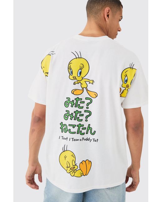 BoohooMAN White Oversized Large Scale Tweety Bird Back Print License T-shirt for men