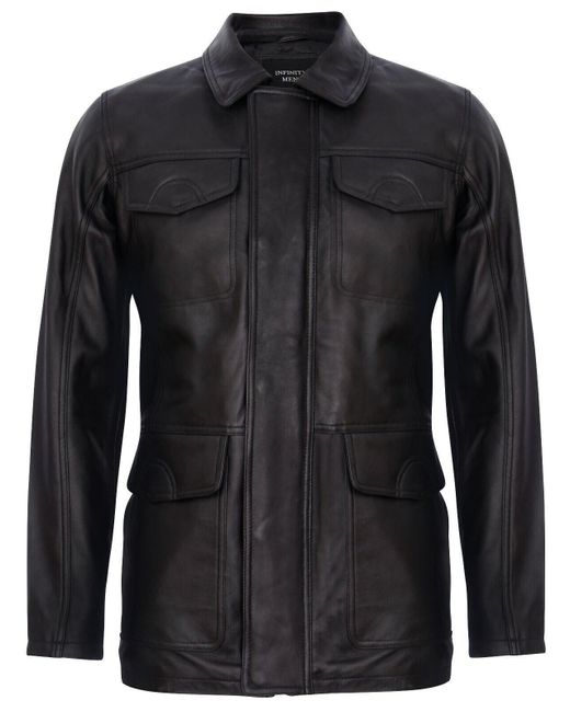 BoohooMAN Black Infinity Leather Leather Safari Jacket-porto for men