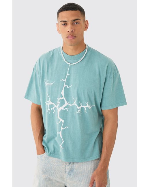 Oversized Extended Neck Gothic Cross T-Shirt Boohoo de color Blue