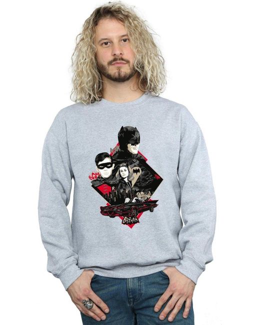 BoohooMAN Gray Dc Comics Batman Tv Series Character Skyline Sweatshirt for men