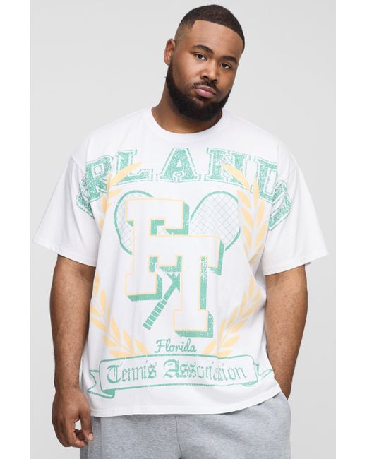 BoohooMAN White Plus Oversized Orlando Over The Seam Print T-Shirt for men
