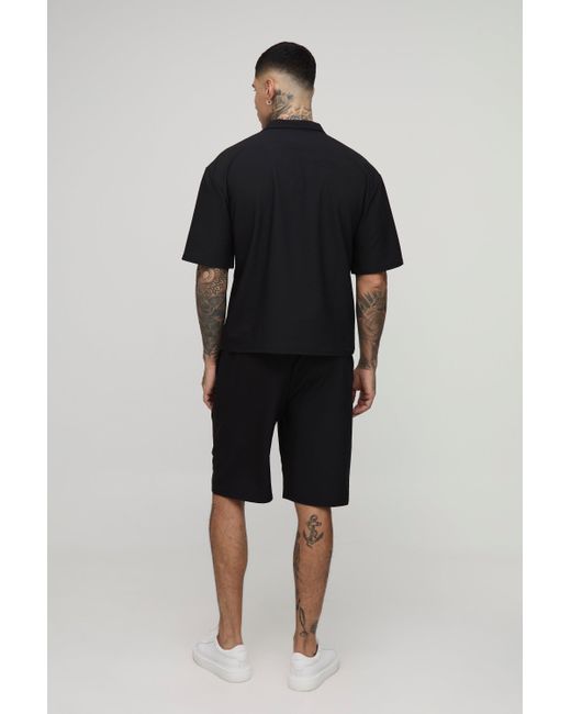 BoohooMAN Tall kastiges Oversize Stretch-Hemd & Komfort-Shorts in Black für Herren