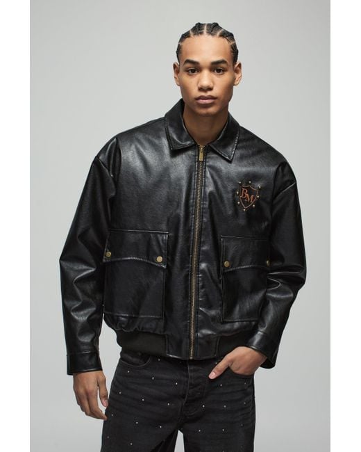 BoohooMAN Black Oversized Boxy Fringe Pu Western Bomber Jacket for men