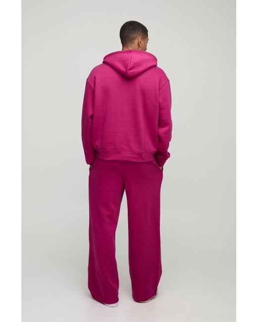 BoohooMAN Pink Oversized Boxy Varsity 25 Debossed Hooded Tracksuit for men