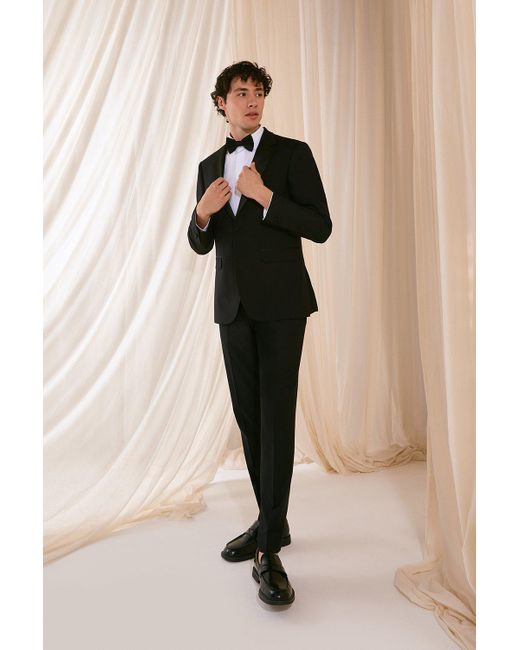BoohooMAN Blue Slim Fit Black Tuxedo Suit Jacket for men