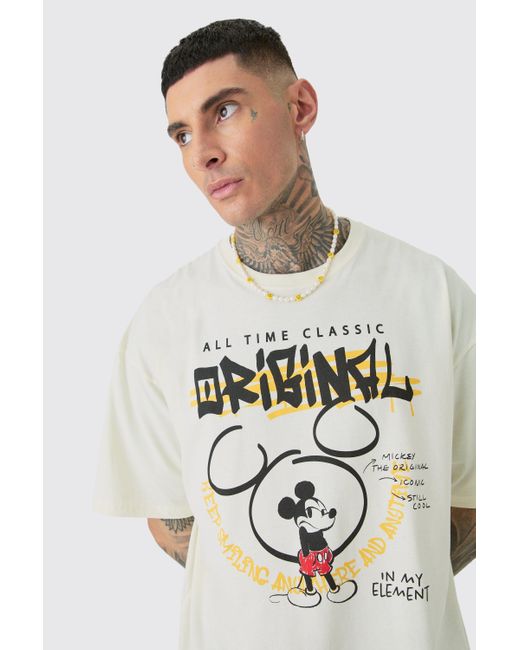 BoohooMAN Tall Oversize Mickey Mouse License T-shirt White for men