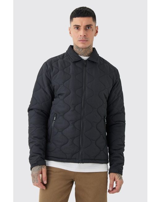 BoohooMAN Tall Onion Quilted Collar Jacket In Black for men