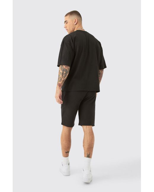 BoohooMAN Black Oversized Boxy All Over Heart Applique T-shirt & Shorts Set for men