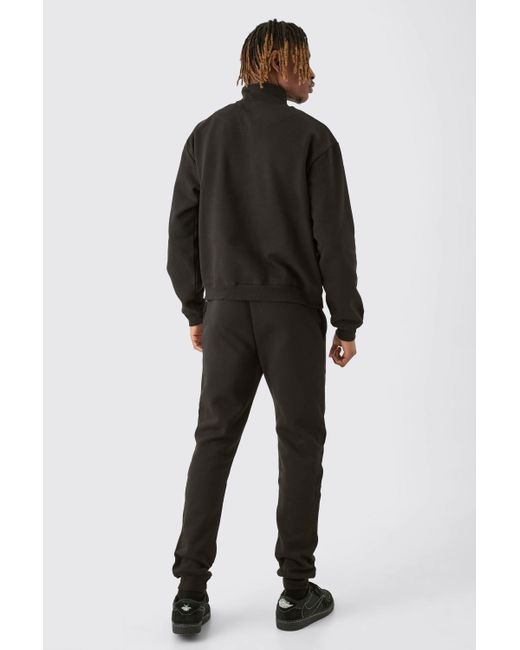 BoohooMAN Tall Oversized Boxy 1/4 Zip Sweatshirt Tracksuit in Black für Herren