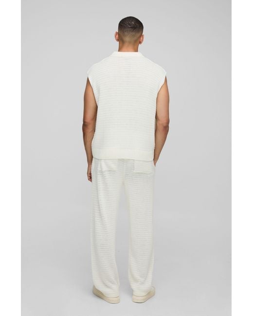 BoohooMAN White Regular Fit Knitted Sweatpants for men
