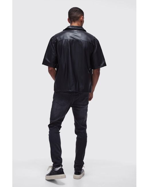 BoohooMAN Black Oversized Pu Short Sleeve Overshirt for men