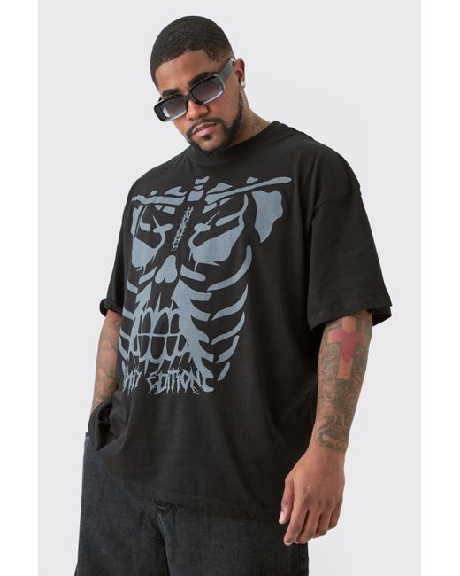 BoohooMAN Plus All Over Skeleton Graphic T-shirt In Black for men