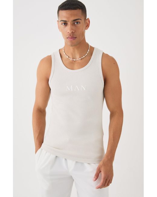 BoohooMAN White Man Slim Waffle High Build Print Vest for men