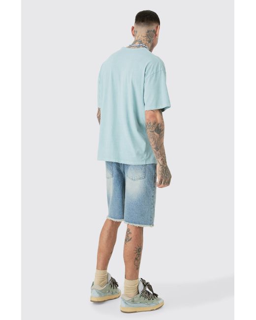 BoohooMAN Blue Tall Oversized Overdye Official Print T-shirt for men