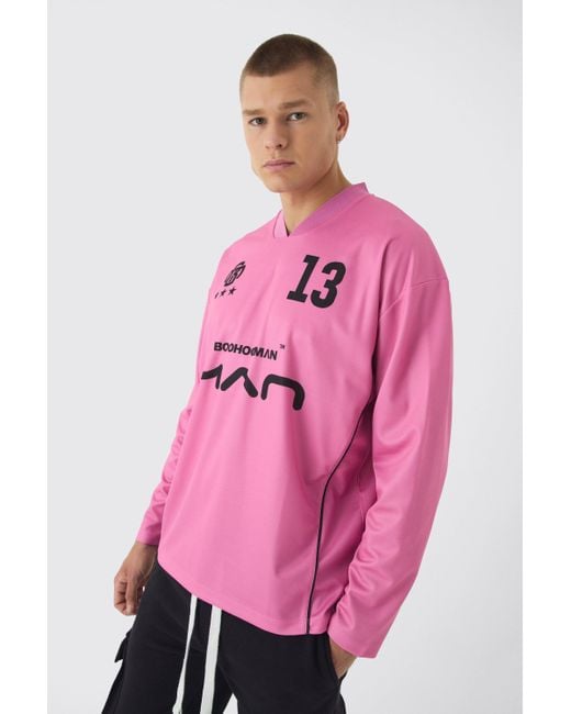 BoohooMAN Pink Oversized Long Sleeve Football Top for men