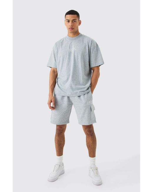 BoohooMAN Blue Man Oversized Extended Neck T-shirt And Cargo Short Set for men