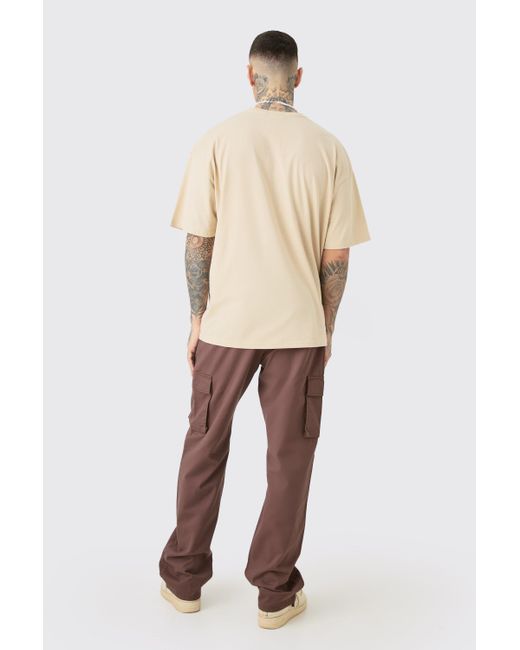 BoohooMAN Brown Tall Fixed Waist Twill Relaxed Fit Cargo Pants for men
