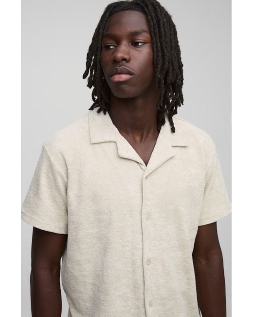 BoohooMAN Natural Regular Fit Towelling Revere Shirt for men