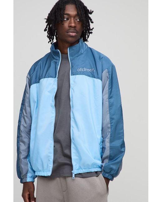 BoohooMAN Regular Fit Nylon Colour Block Track Jacket in Blue for Men ...