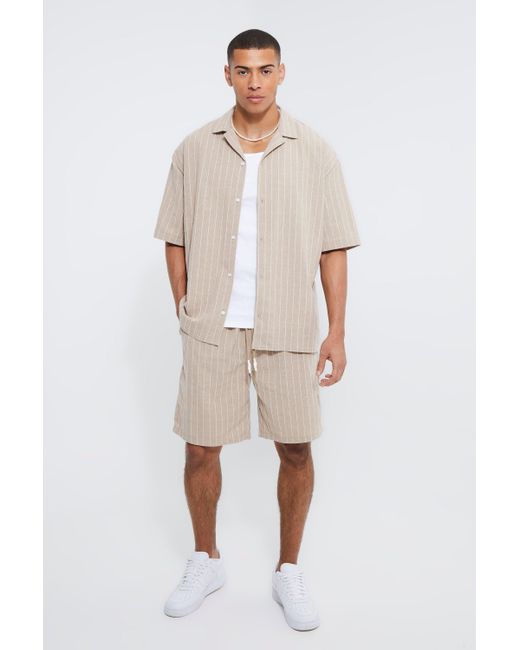 Boohoo Natural Toosii Boxy Oversized Texture Stripe Shirt And Short for men
