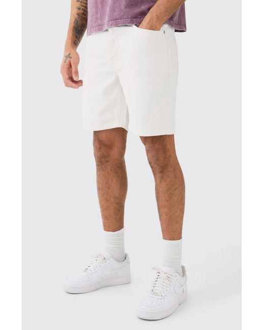 BoohooMAN Slim Rigid Denim Shorts In White for men