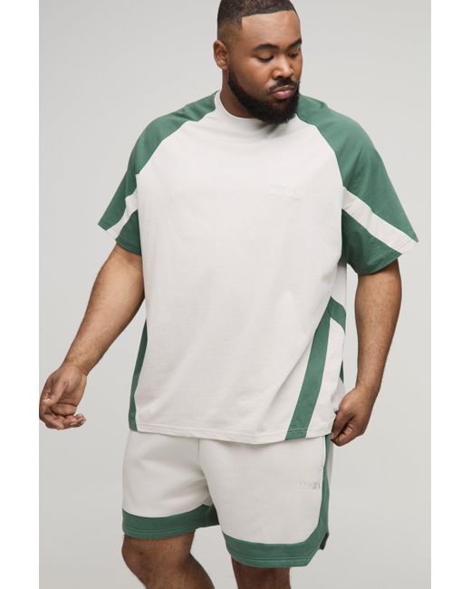 BoohooMAN White Plus Oversized Colour Block T-Shirt And Short Set for men