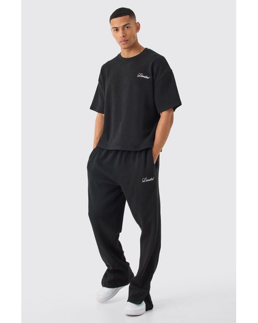 BoohooMAN Blue Oversized Boxy Embroided T-shirt And Pants Set for men