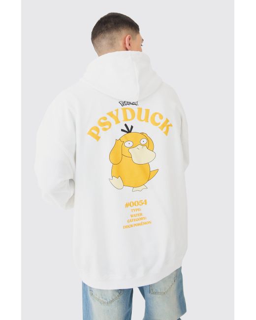 BoohooMAN White Oversized Pokemon Psyduck License Hoodie for men