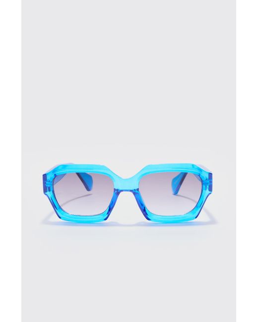 Boohoo Chunky Hexagonal Sunglasses In Blue