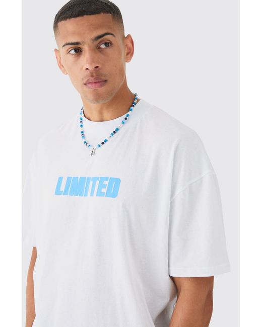BoohooMAN White Oversized Extended Neck Limited T-shirt for men