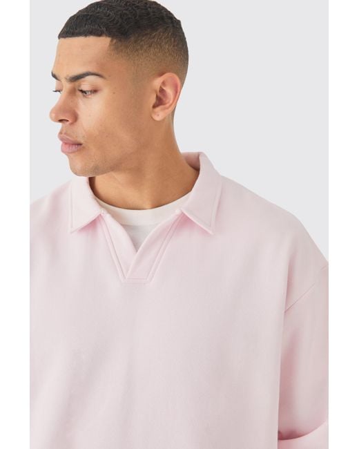 BoohooMAN Pink Oversized Revere Neck Rugby Polo for men