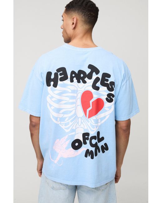 BoohooMAN Blue Oversized Washed Ofcl Heartless T-Shirt for men