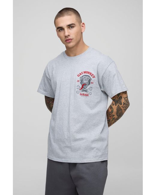 BoohooMAN Gray Regular Fit Gas Monkey Garage License Graphic T Shirt for men
