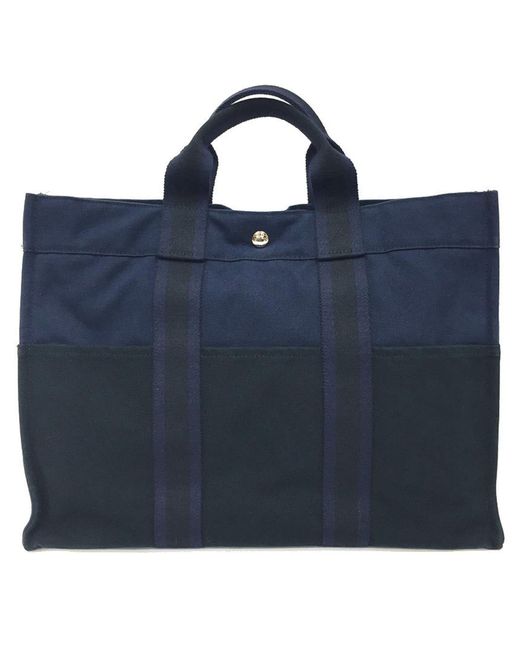 BoohooMAN Blue Hermes Preloved Garden Tote Mm Canvas Bag Unisex - Navy Tote Bags for men