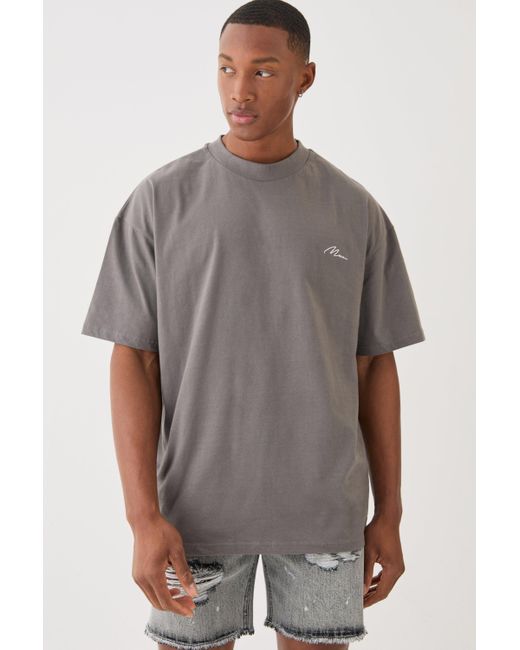BoohooMAN Gray Signature Oversized Heavy T-shirt for men