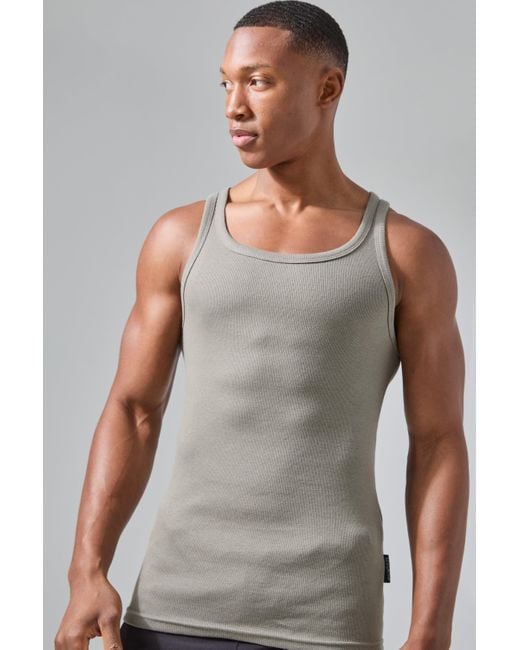 BoohooMAN Gray Active Gym Muscle Fit Ribbed Tank for men